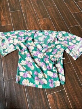 Vici Green Floral Top with Lavender and Cream Roses